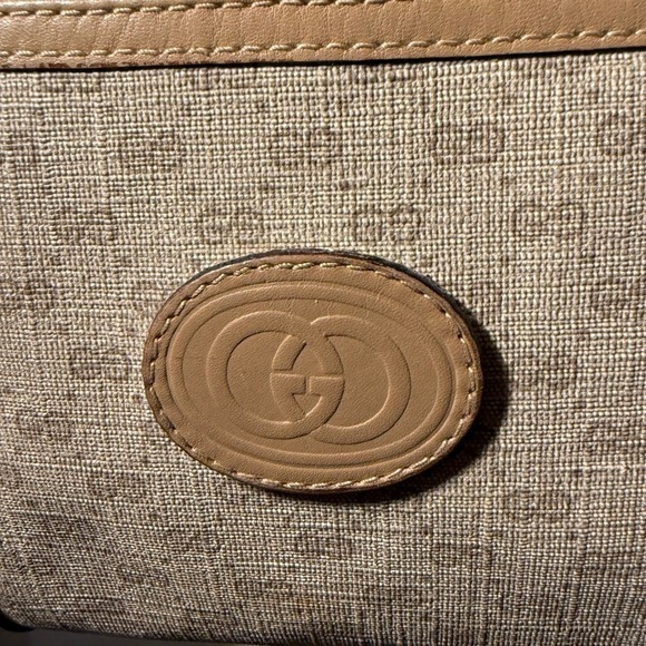 Vintage Gucci GG Monogram Boston Bag Tan Leather Trim top handle FLAW - Picture 14 of 16
